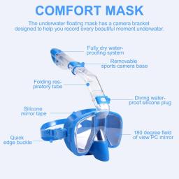 Dobrável Snorkel Mergulho Máscara Set, Dry Top Sistema e Camera Mount, Anti-Fog Professional Snorkeling Gear - Image 5