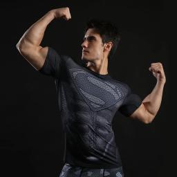 Terno de fitness impresso em 3D masculino, camisa apertada, manga curta, top esportivo, musculação, musculação, ácido, novo - Image 2