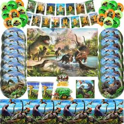 Jurassic Dinosaur Theme Louça descartável, copo, placas, festa de aniversário infantil, balão de látex, Banner Decoração, Novo - Image 1