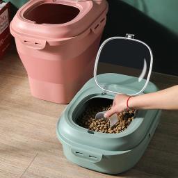 Recipiente de armazenamento de alimentos para cães de estimação 23l saco de caixa de comida de gato seco à prova de umidade selo hermético com copo de medição produtos de maca de gatinho - Image 4
