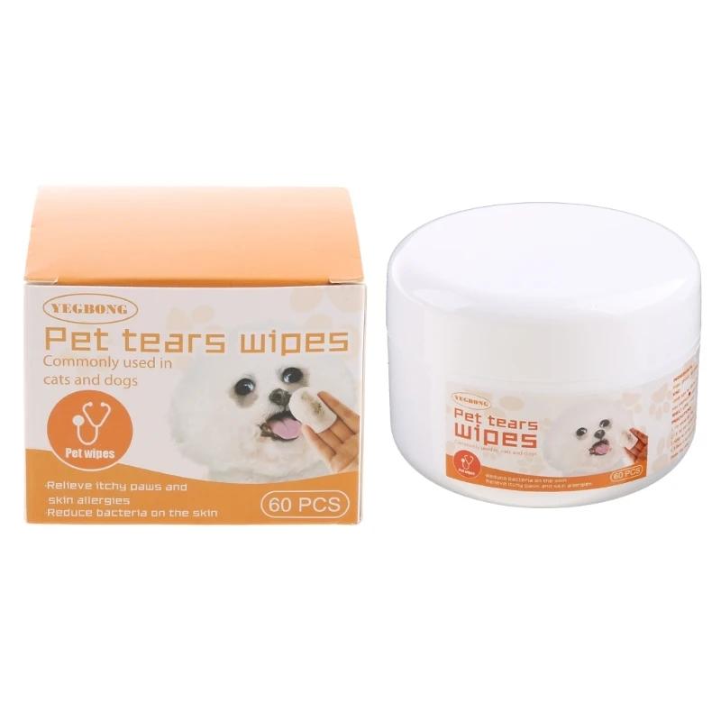 Lenços umedecidos para animais de estimação 60 unidades para limpeza de manchas em olhos de cachorros e gatos - Image 1