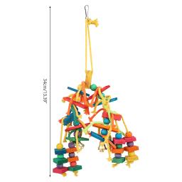 Brinquedo seguro para mastigar papagaio, com gancho, contas de madeira coloridas, cordas, blocos naturais, brinquedos para pássaros pequenos e médios, mini arara - Image 6