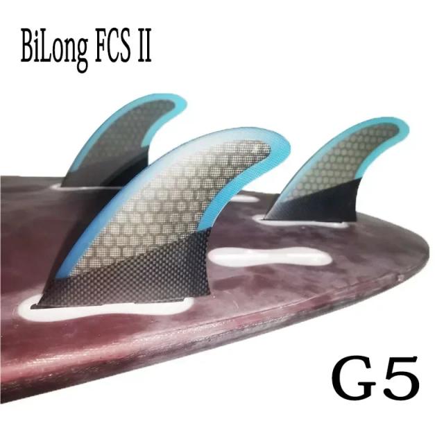 Quilhas BiLong FCS II G5 de Fibra de Carbono e Fibra de Vidro Honeycomb para Prancha Elétrica - Conjunto com 3 Peças Tamanho M