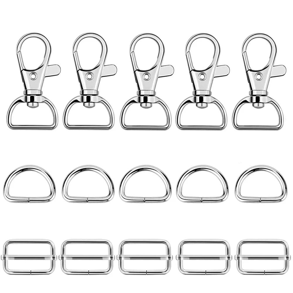 15 pçs metal chaveiro fechos giratória snap ganchos d anel e slide fivela triglide para bolsa prendedores costura diy artesanato - Image 1