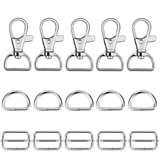 Conjunto de 15 Fechos de Metal para Chaveiro e Bolsa - Ganchos Giratórios, D'Anel e Fivelas Triglide para Artesanato DIY