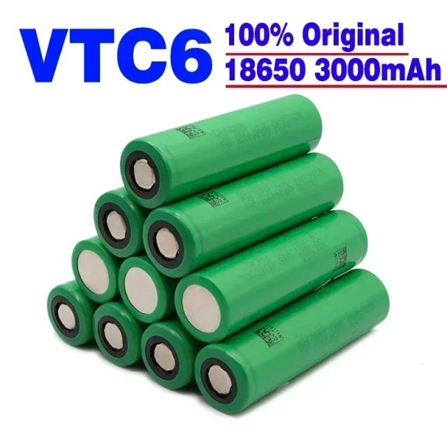 Baterias Recarregáveis VTC6 18650 de 3000mAh e 30A para Lanternas e Ferramentas de Alta Descarga