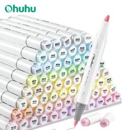 Ohuhu honolulu 96 cores pastel conjunto de canetas marcadoras álcool arte marcadores recarregáveis dicas duplas esboçar desenho mangá material escolar - Image 1