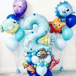 Conjunto de balões no oceano de animais marinhos para menino e menina, decorações de festa de aniversário, 1, 2, 3, 4, 5, 6, 7, 8, 43pcs - Image 1