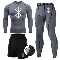 Conjuntos de Compressão Atlética Anime Berserk Print masculino, Treino de ginástica, Ternos Fitness, Rash Guard Camisola, Tops, Calças, Shorts, 3 pcs - Image 4