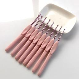 Agulhas de tricô de alumínio com alça macia, Crochet ganchos para tricô, artesanato DIY, ferramenta tear, cor rosa, 2.5-6.0mm, 8Pcs Set - Image 1