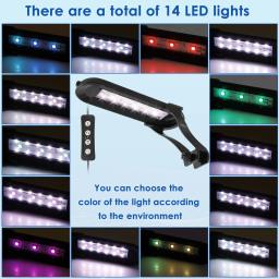 Impermeável LED Fish Tank Light com controle remoto, Aquário Clip Lamp, brilho ajustável, 3 temporizadores, 14 cores de luz - Image 5