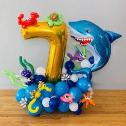 Lantejoulas tubarão Cartoon balão conjunto, grande mar animal tema, festa de aniversário decoração, filme de alumínio, bola de brinquedo, ornamento, novo - Image 6