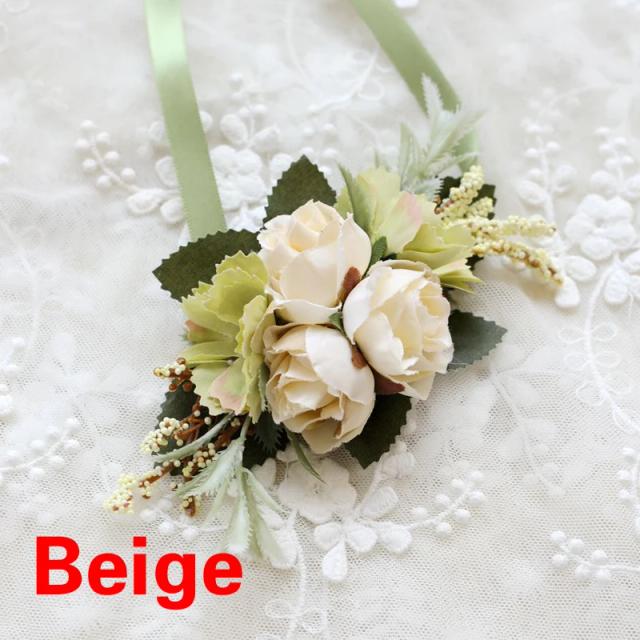 Elegante Corsage de Rosa Artificial para Casamento: Pulseira para Dama de Honra e Pino de Lapela para o Noivo