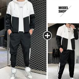 Fato de treino casual com capuz masculino, roupas esportivas, jaqueta e calça, conjuntos de 2 peças, terno esportivo Hip Hop, 3XL, novo, primavera - Image 3