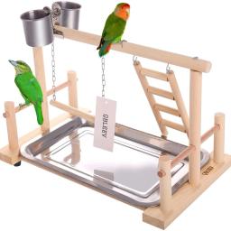 Suporte de papagaio de madeira maciça, suporte de treinamento de pássaros, suprimentos de brinquedo, suporte de treinamento de mesa, parque de diversões interativo de papagaio - Image 1