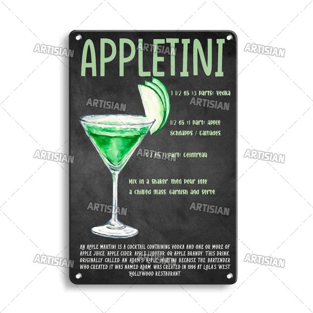 Placa Decorativa de Metal Vintage para Cocktails - Sinal Retro em Estanho para Casa, Cave e Cafés