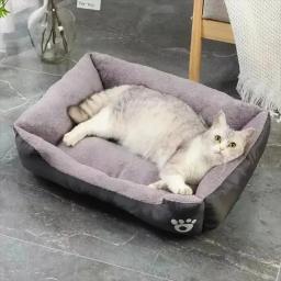 Canil quadrado de pelúcia para animais de estimação, sofá lavável para cães de médio e pequeno porte, cama macia para gatos, acessórios - Image 2