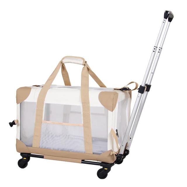 Bolsa de Transporte Pet com Rodas Removíveis para Cães e Gatos - Carrinho Telescópico Portátil com Punho de Caminhada para até 15kg e Assento de Carro