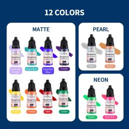 Airbrush Conjunto De Tinta Acrílica, Pigmentos para Spray Art, Pigmentos DIY, Estênceis De Unhas, Ferramentas De Pintura, 10ml, 12Pcs - Image 4