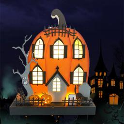 Madeira iluminada de madeira Halloween Tabletop Decoração, operado a pilhas, casa assombrada, abóbora, ornamentos para casa - Image 1
