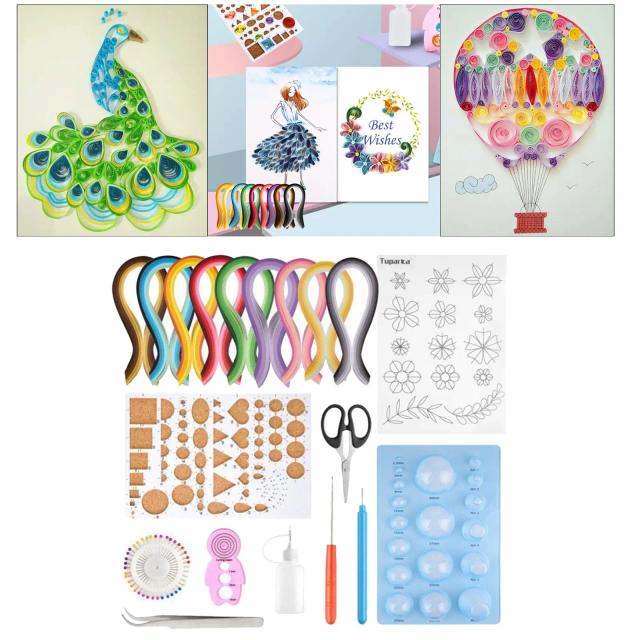 Kit Completo de Tiras de Papel Colorido para Scrapbooking e Quilling - 10 Ferramentas Inclusas, Ideal para Iniciantes e Presente de Natal em Artesanato