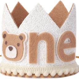 Chapéu e coroa de aniversário de ursinho, Decoração de festa infantil, Suprimentos para chuveiro de bebê, 1 ano, menino e menina - Image 1