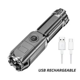 Lanterna LED Recarregável USB de Alta Potência, Tocha Portátil, Zoomable Camping Light, 3 Modos de Iluminação, Use Alta Resistência, Material ABS - Image 1