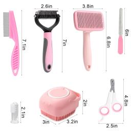 Auto-limpeza Grooming Set com Pet Nail Clippers e Arquivos, Escova Do Cão, Shampoo Escova De Banho, Flea Comb, 8 Pcs - Image 2