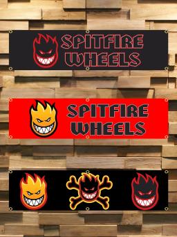 60x240cm Spit Fires SkateBoards Bandeira BANNER Tapeçaria Poliéster Bandeira impressa garagem ou exterior para decoração - Image 1