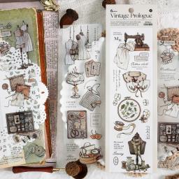 Washi Scrapbook vintage adesivos, antigo, decorativo, planejador, diário, álbuns de fotos, cartões, projetos DIY, 6 pcs - Image 3