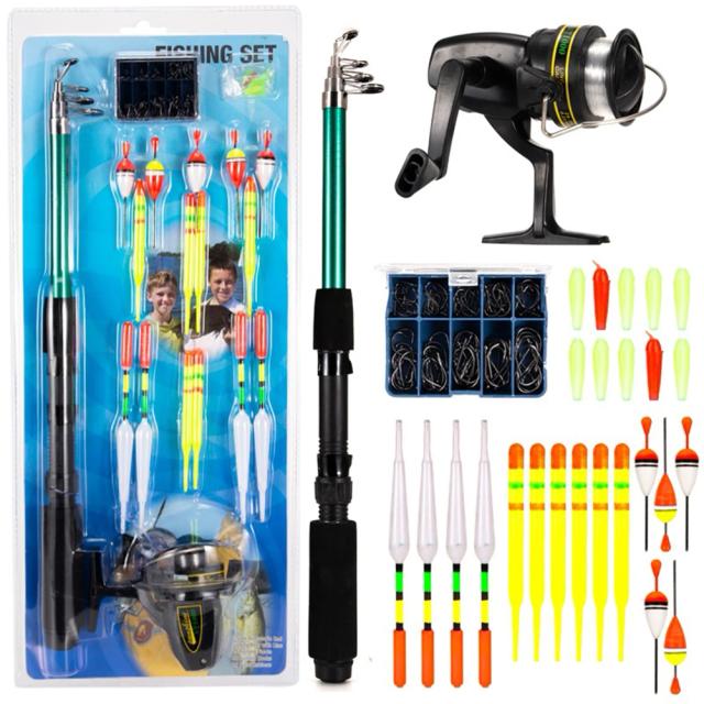 Conjunto Completo de Pesca Polo com Vara Telescópica, Carretel de Spinning, Iscas e Ganchos para Viagem