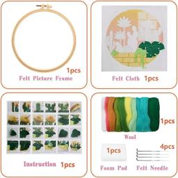 Diy lãs feltro pintura bordado kit cactus quadro lã felting conjunto pintura artesanato artesanal agulha para decoração de casa presente da mãe - Image 4