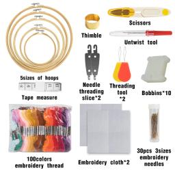 Kit completo de bambu bordado Hoop, aros, tesouras, agulhas, fios, panos, ideais para amantes de artesanato e iniciantes - Image 2