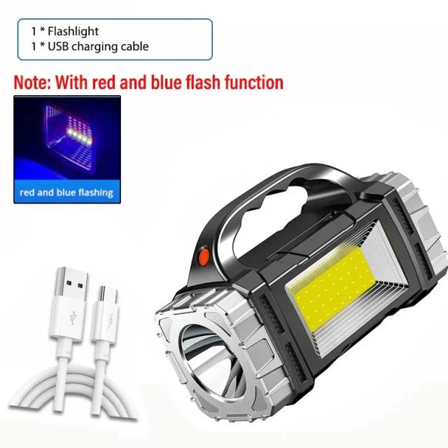 Lanterna LED Recarregável de Alta Potência com Luz Lateral e Múltiplos Modos Impermeáveis