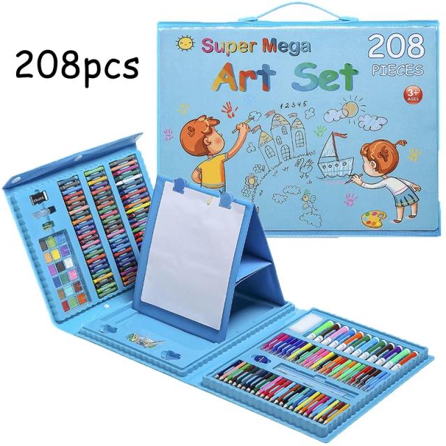 Arte Educacional Completa para Crianças: Kit de Pintura, Aquarela, Lápis e Quadro de Desenho Doodle com 42 a 208 Peças - Presente Ideal para Crianças