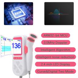 Atualizado 3.0 mhz doppler fetal monitor de freqüência cardíaca em casa gravidez bebê fetal som detector de freqüência cardíaca display lcd sem radiação - Image 2