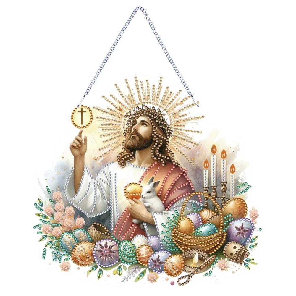 Pintura acrílica diamante para decoração de casa, ovo de páscoa de Jesus, parede de cristal de face única - Image 1