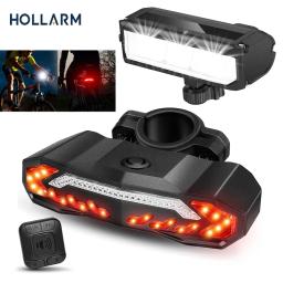 Hollarm luz dianteira da bicicleta com chifre de bicicleta alarme controle remoto à prova dwaterproof água farol da cauda com luzes freio sinal volta - Image 1
