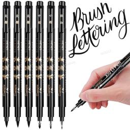 Caneta caligrafia com tinta preta, canetas de arte para letras, marcadores de pincel para escrita e desenho, 4 pcs/set - Image 1