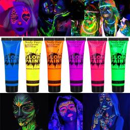 Tinta fluorescente de néon para rosto e corpo, pintura UV brilho para festa de Halloween, maquiagem cosplay para crianças, arte corporal, festival - Image 1