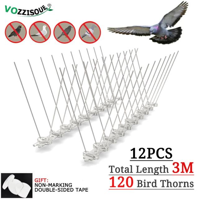 Repelente de Pássaros para Varanda com Espinhos de Aço Inoxidável - Kit com 12 Peças para Controle de Pombos