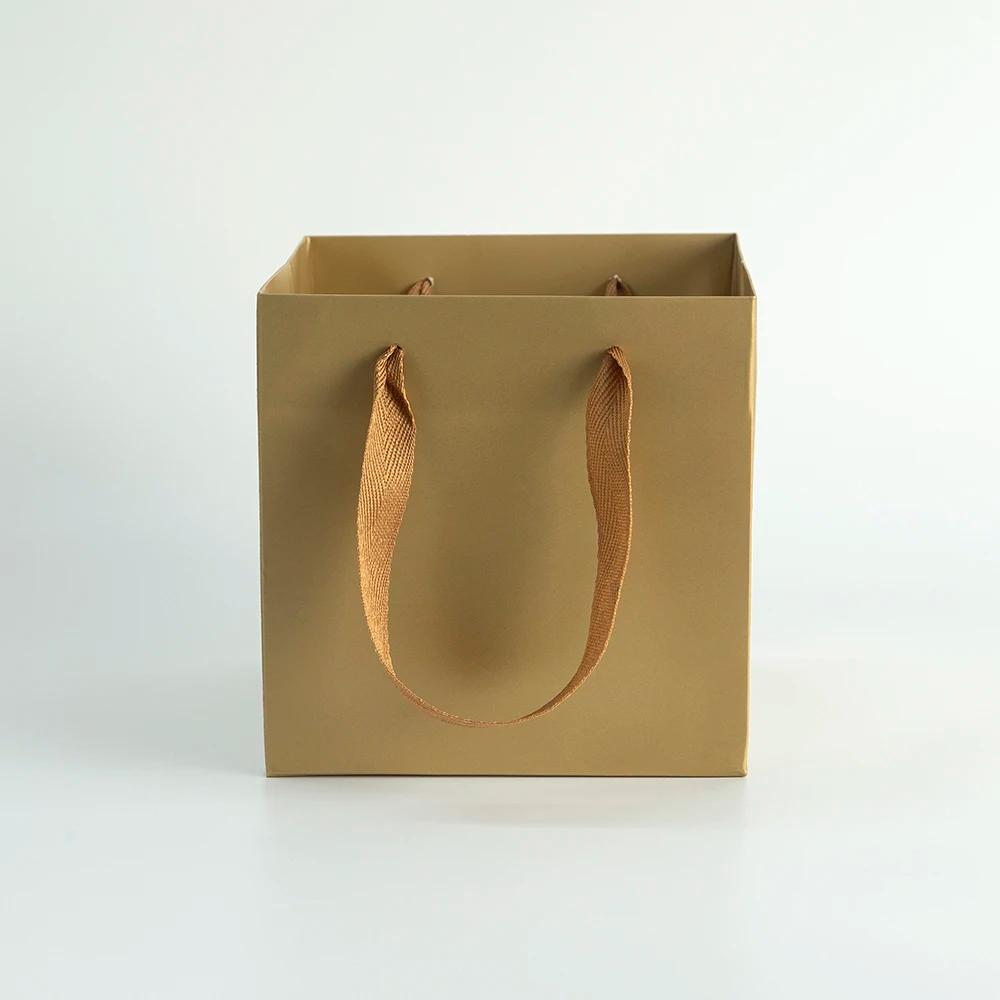 Sacos De Presente De Flor De Papel Kraft, Logotipo Personalizado, Sacos De Buquê De Ouro, Caixa com Alça, Pequeno Portador De Papel, Sacolas para Festa De Casamento, 24Pcs - Image 1
