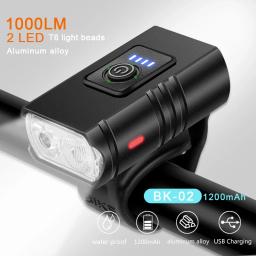 USB recarregável frente bicicleta luz LED com Power Display, farol impermeável, lanterna, ciclismo acessórios - Image 1