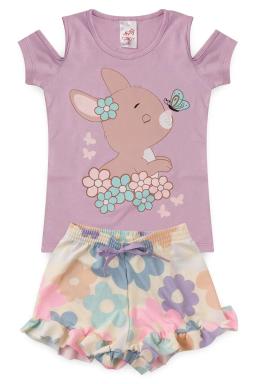 Conjunto Infantil Menina Coelho E Borboleta Shorts Flor Babadinho - Image 4