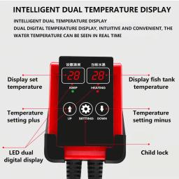 Aquecedor do tanque de peixes com display digital led controlador de temperatura do aquário haste de aquecimento acessórios temperatura constante, 1200w - Image 3