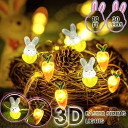 Luzes LED para decoração de Páscoa, coelho cenoura, luz de fadas, presentes para casa, favor de festa, coelho, novo - Image 1