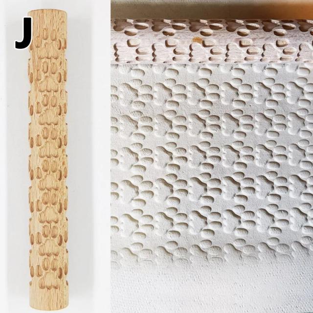 Rolo de Madeira Maciça para Arte em Argila com Padrão Ripple - Ferramenta de Modelagem DIY para Fondant e Cerâmica