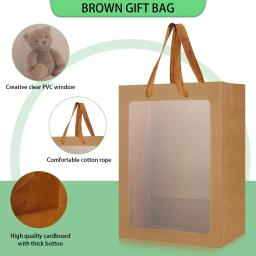Sacos De Presente De Papel Kraft com Janela Transparente, Caixas De Flores Em Massa, Sacos De Envoltório, Buquê, Presentes De Compras De Noiva, 12Pcs - Image 6