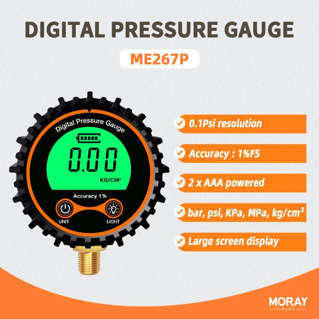 Moray ME267P 200psi com caixa de borracha LCD Transmissores de pressão Digital Medidor de pressão dos pneus Manômetro digital