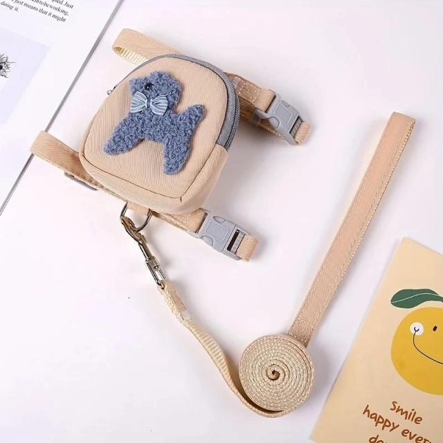Mochila Ajustável para Pets com Estilo Peito Saddle Bag, Design de Corda de Desenhos Animados e Cão de Tração, Suprimentos de Viagem e Arnês Inclusos